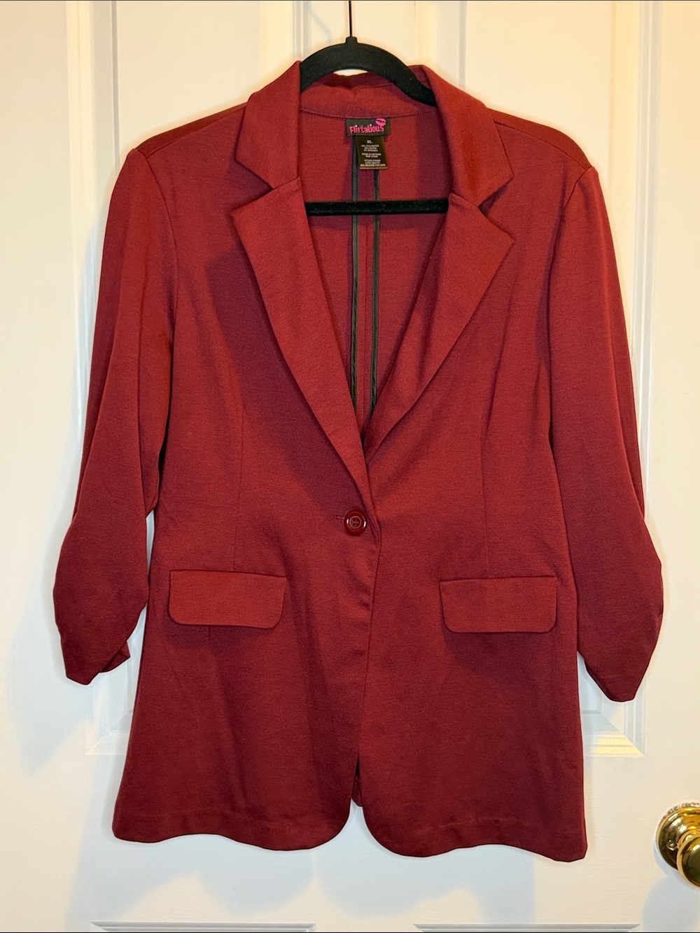 Flirtatious Women's Burgundy Single-Button Blazer